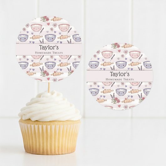 Personalized Name Kawaii Checkered Cupcake Topper  Runder Aufkleber