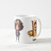 Personalized Name & L Sleepy Morning Plaid Charact Kaffeetasse (VorderseiteRechts)