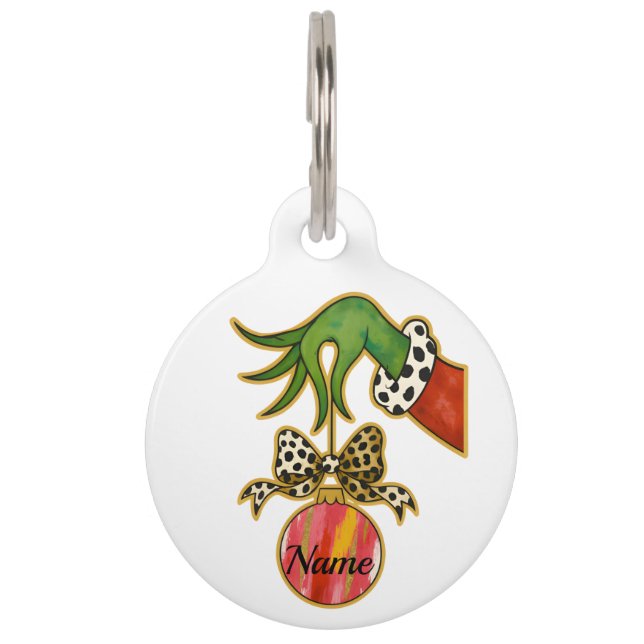 personalized Name Leopard Bow Parrot Ornament Haustiermarke (Vorderseite)