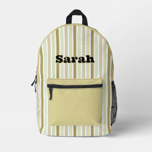 Personalized Name LIGHT GREEN LINE STRIPES Bedruckter Rucksack (Vorderseite)