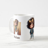 Personalized Name & M Sleepy Morning Plaid Charact Kaffeetasse (Vorderseite Links)