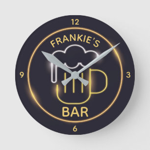 Personalized NAME Man Cave Beer Custom Neon Bar Runde Wanduhr