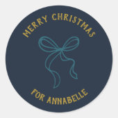 Personalized Name Merry Christmas Bow Runder Aufkleber (Vorderseite)