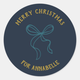 Personalized Name Merry Christmas Bow Runder Aufkleber