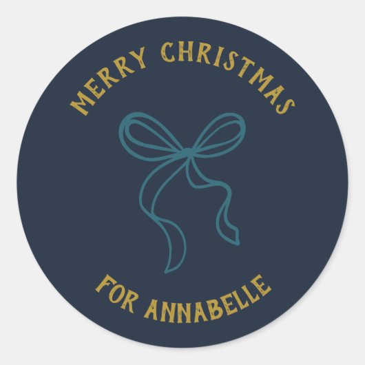 Personalized Name Merry Christmas Bow Runder Aufkleber (Vorderseite)