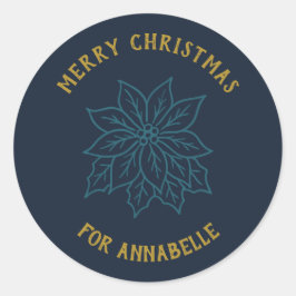 Personalized Name Merry Christmas Flower Runder Aufkleber