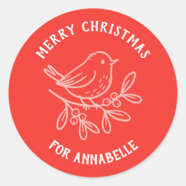 Personalized Name Merry Christmas Robin Runder Aufkleber