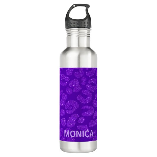 Personalized Name Modern Stylish Purple Glitter Edelstahlflasche (Vorderseite)