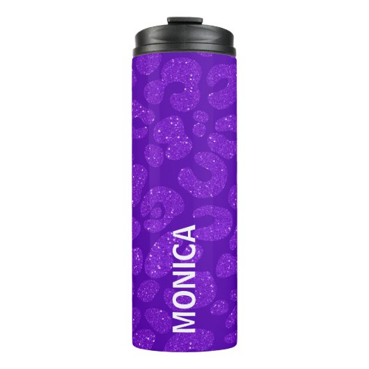 Personalized Name Modern Stylish Purple Glitter  Thermosbecher (Vorderseite)