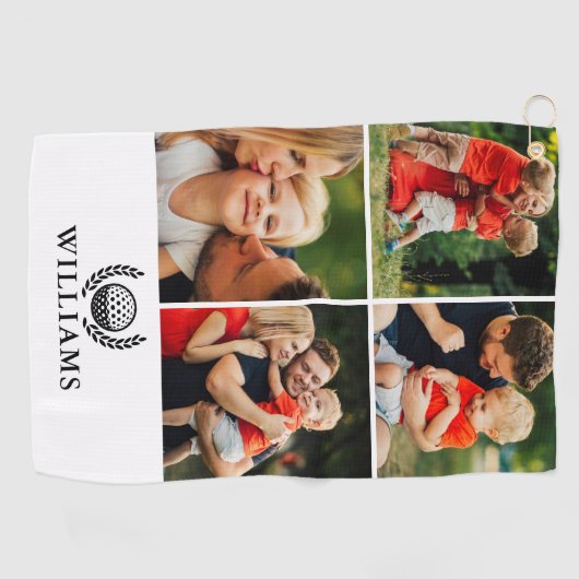 Personalized Name Monogram 4 Photo Golfhandtuch (Horizontal)
