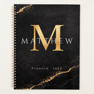 Personalized Name Monogram Golden Black Planner Planer