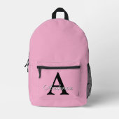 Personalized Name Monogram Pink Background Bedruckter Rucksack (Vorderseite)