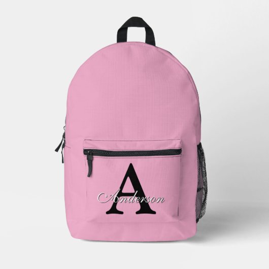 Personalized Name Monogram Pink Background Bedruckter Rucksack (Vorderseite)