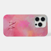 Personalized Name + Monogram Pink Watercolor Ink iPhone Hülle (Rückseite (Horizontal))