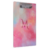Personalized Name + Monogram Pink Watercolor Ink Klemmbrett (Rechts)