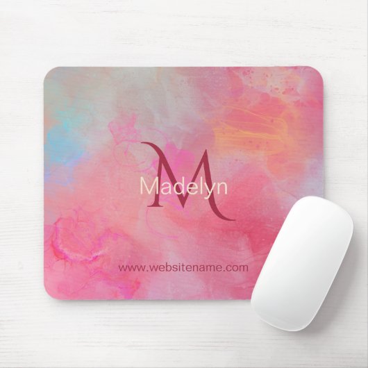 Personalized Name + Monogram Pink Watercolor Ink Mousepad (Mit Mouse)