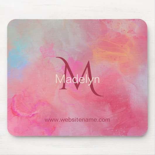 Personalized Name + Monogram Pink Watercolor Ink Mousepad (Vorne)
