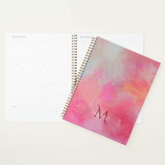 Personalized Name + Monogram Pink Watercolor Ink Planer (Anzeige)