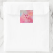 Personalized Name + Monogram Pink Watercolor Ink Quadratischer Aufkleber (Tasche)