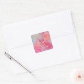 Personalized Name + Monogram Pink Watercolor Ink Quadratischer Aufkleber (Umschlag)