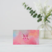 Personalized Name + Monogram Pink Watercolor Ink Visitenkarte (Stehend Vorderseite)