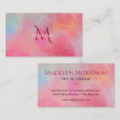 Personalized Name + Monogram Pink Watercolor Ink Visitenkarte (Vorne/Hinten)