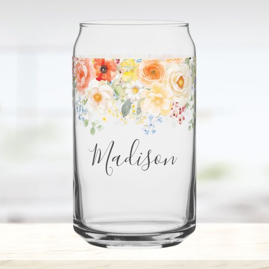 Personalized Name Monogram Watercolor Sunny Floral Dosenglas