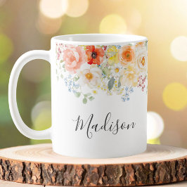 Personalized Name Monogram Watercolor Sunny Floral Kaffeetasse