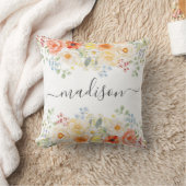 Personalized Name Monogram Watercolor Sunny Floral Kissen (Decke)
