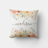Personalized Name Monogram Watercolor Sunny Floral Kissen (Vorderseite)