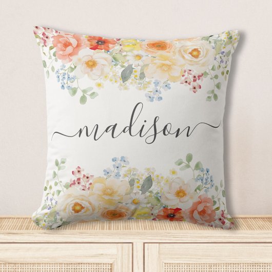 Personalized Name Monogram Watercolor Sunny Floral Kissen