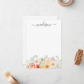Personalized Name Monogram Watercolor Sunny Floral Mitteilungskarte (Vorderseite/Rückseite Beispiel)