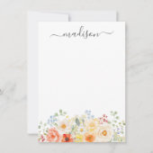 Personalized Name Monogram Watercolor Sunny Floral Mitteilungskarte (Vorderseite)