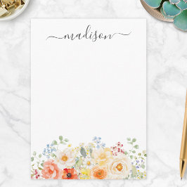 Personalized Name Monogram Watercolor Sunny Floral Mitteilungskarte