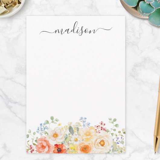 Personalized Name Monogram Watercolor Sunny Floral Mitteilungskarte