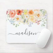 Personalized Name Monogram Watercolor Sunny Floral Mousepad (Mit Mouse)