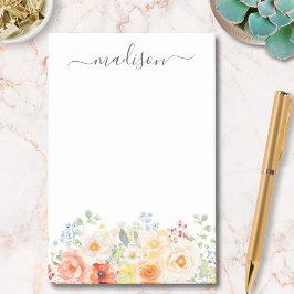 Personalized Name Monogram Watercolor Sunny Floral Post-it Klebezettel
