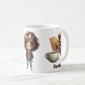 Personalized Name & N Sleepy Morning Plaid Charact Kaffeetasse (VorderseiteRechts)