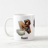 Personalized Name & N Sleepy Morning Plaid Charact Kaffeetasse (Links)