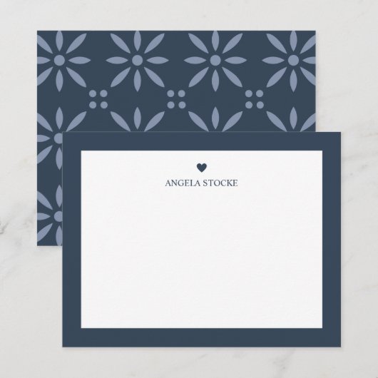 Personalized Name Navy Blue Heart Note Card Mitteilungskarte (Vorne/Hinten)