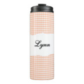 Personalized Name Orange Gingham Pattern Thermosbecher (Vorderseite)