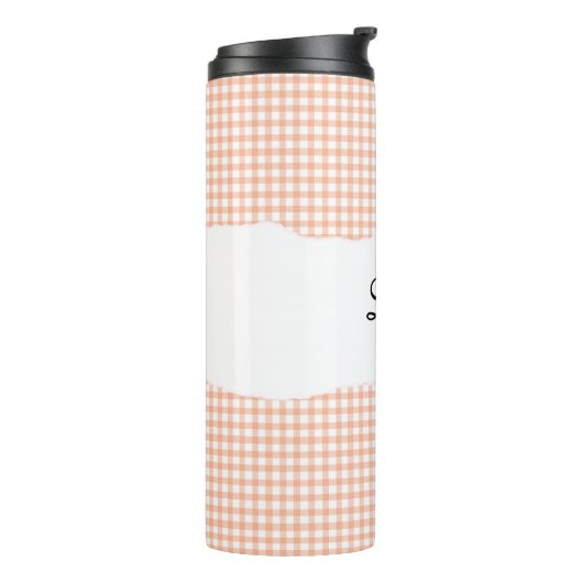 Personalized Name Orange Gingham Pattern Thermosbecher (Nach links gedreht)