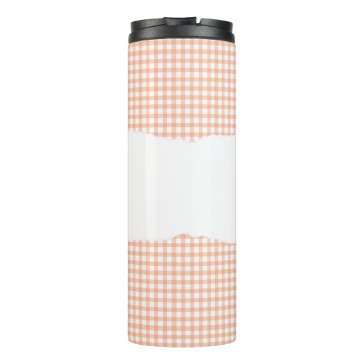 Personalized Name Orange Gingham Pattern Thermosbecher (Rückseite)