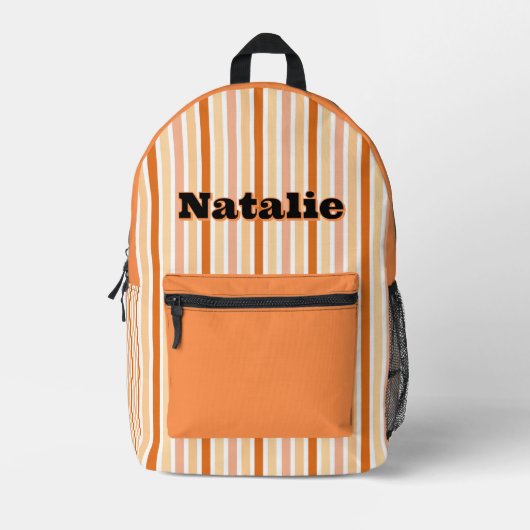 Personalized Name ORANGE LINE STRIPES Bedruckter Rucksack (Vorderseite)