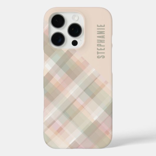 Personalized Name Pastel Plaid Peach Green Pretty  Case-Mate iPhone Hülle (Rückseite)