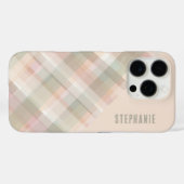 Personalized Name Pastel Plaid Peach Green Pretty  Case-Mate iPhone Hülle (Rückseite (Horizontal))