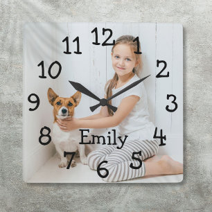 Personalized Name Photo Simple Modern Quadratische Wanduhr
