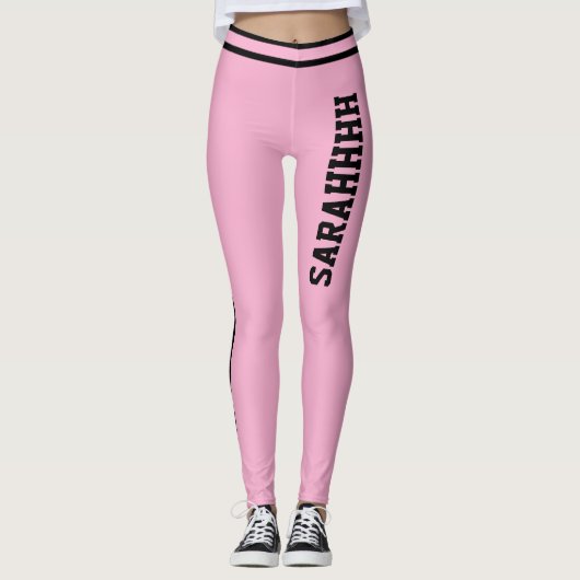 Personalized Name Pink And Black Stripes Fun Gift Leggings (Vorderseite)
