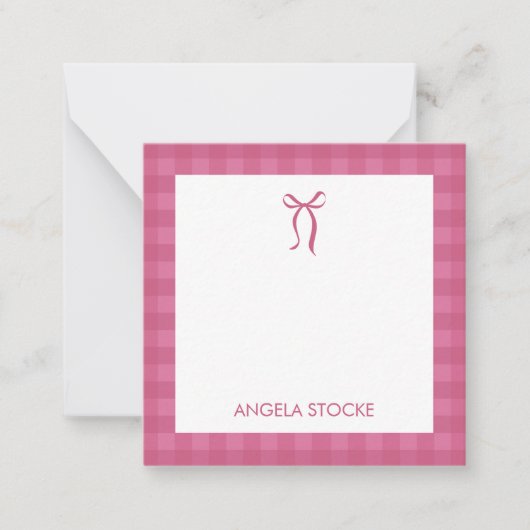Personalized Name Pink Bow Note Card Mitteilungskarte (Vorderseite)