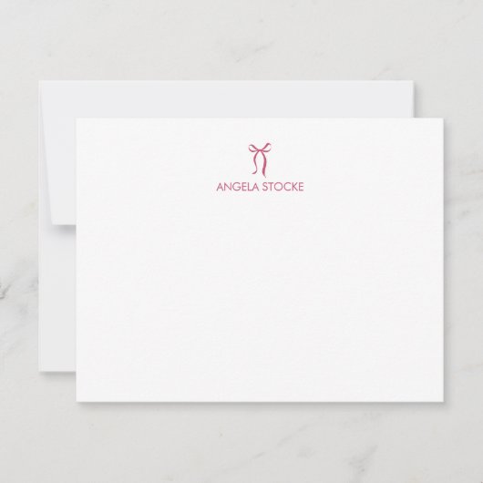 Personalized Name Pink Bow Note Card Mitteilungskarte (Vorderseite)